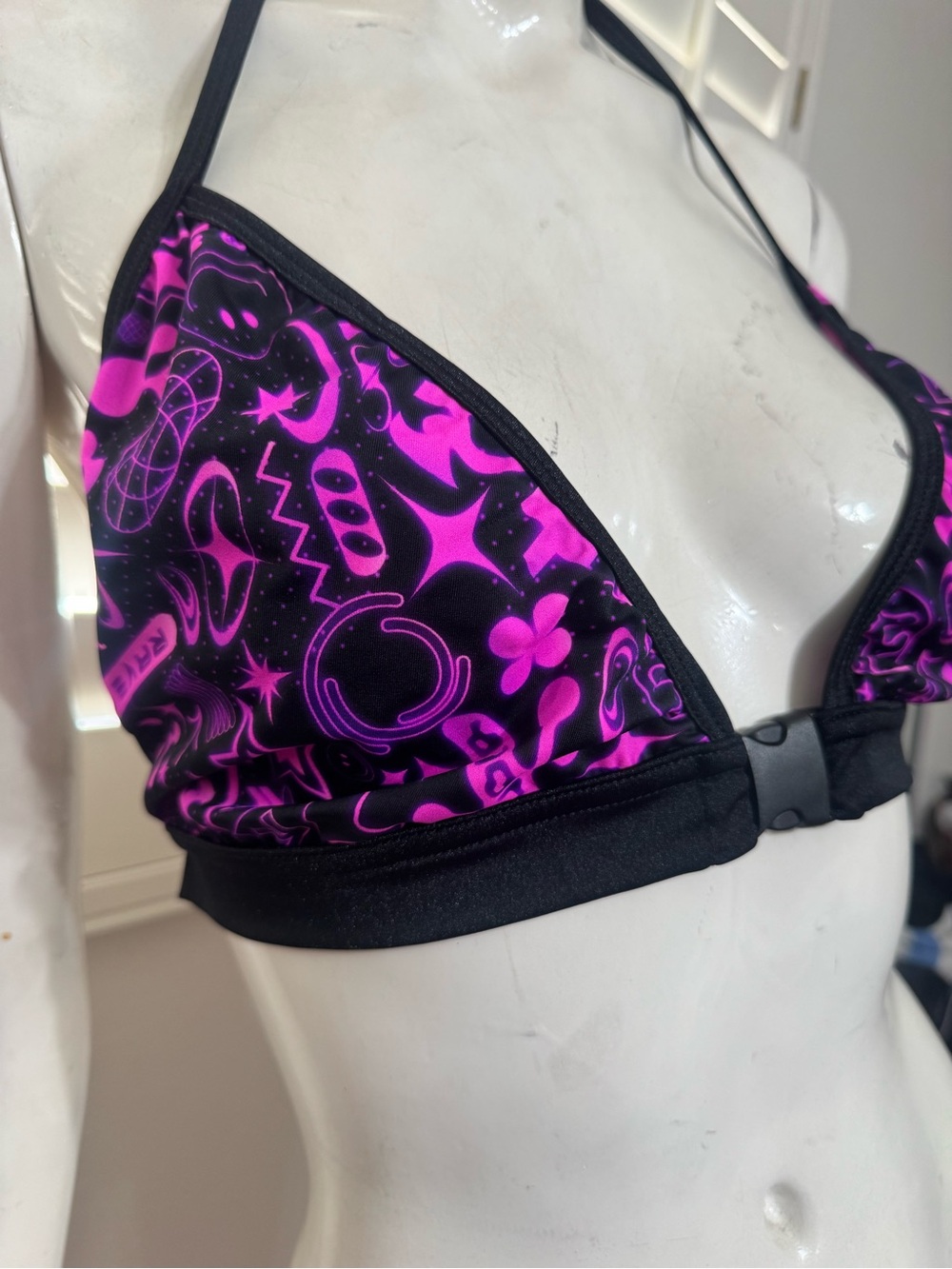 New 3x black halter top festival rave raver emo goth cyber punk buckle bikini - Picture 2 of 3